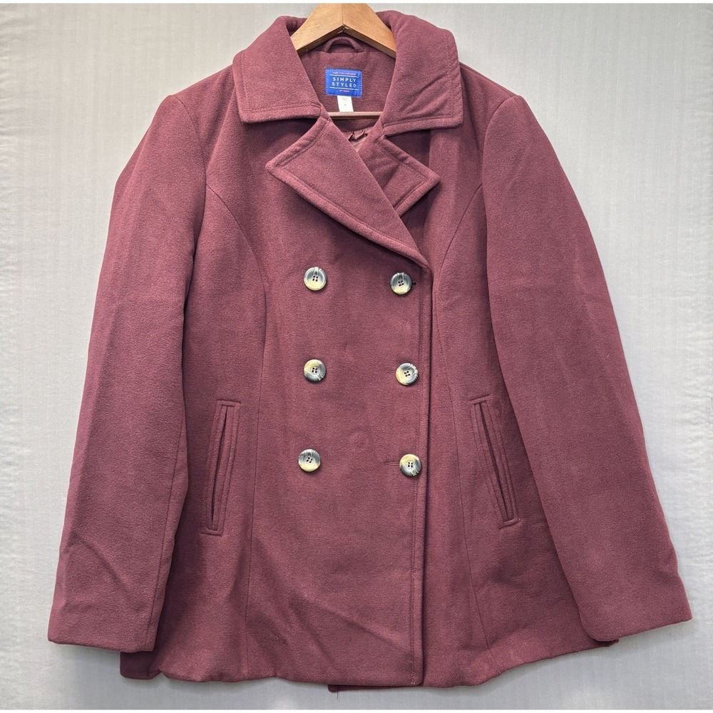 Simply Styled Burgundy Peacoat Women's XL Double Breasted Dark Academia Jacket